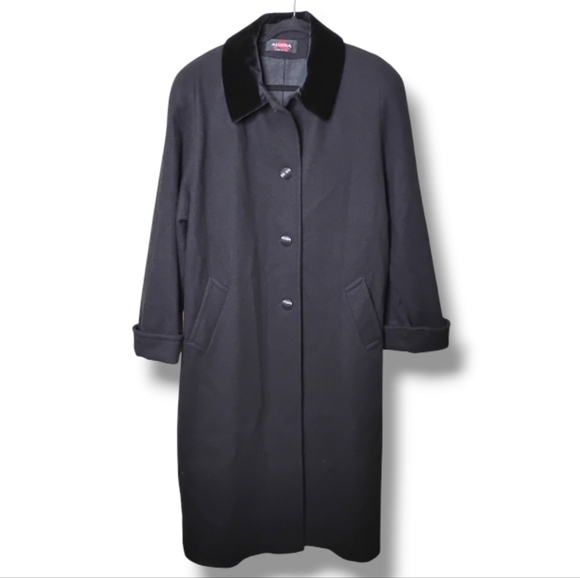 Vintage Alorna Wool Maxi Coat L Velvet Collar Long Dress Coat Winter Formal - Picture 1 of 8